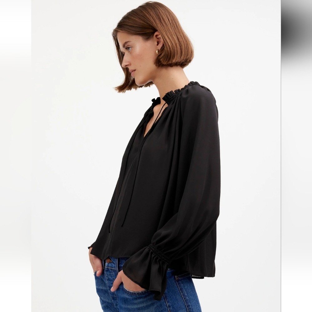 NWT Madewell Long-Sleeve Tie-Neck Top Black XS